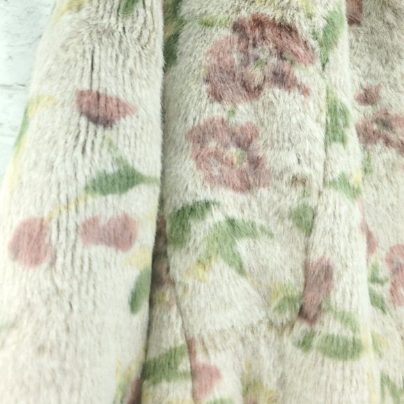 Allan Denis Womens White Floral Collared Long Sleeve Faux Fur Jacket Size M - Picture 6 of 15